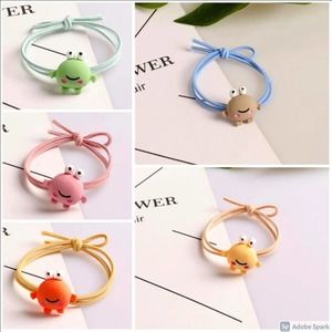 Set/5 Adorable Resin Frog Hair Ties~~NWOT